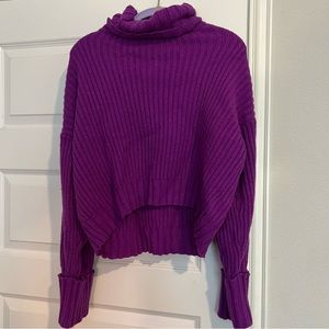 Purple Cropped Turtleneck Sweater